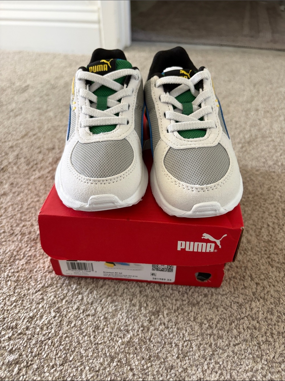 Puma Kids White, Gray, Blue & Green Sneaker Trainers